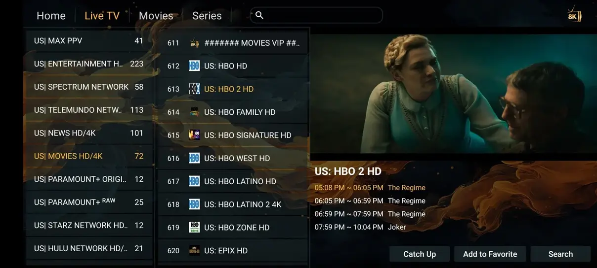 Modern IPTV electronic program guide interface on Smart TV