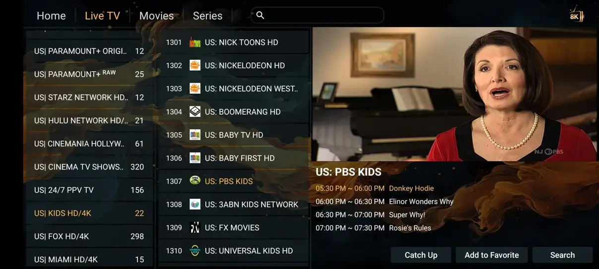 Catchup TV 7-day replay interface on Android TV